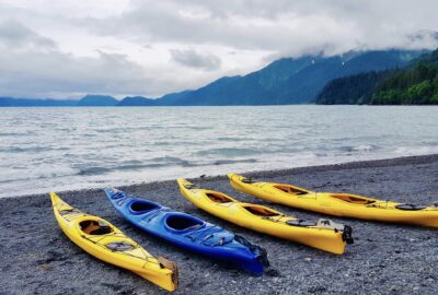 kayaks at a lake