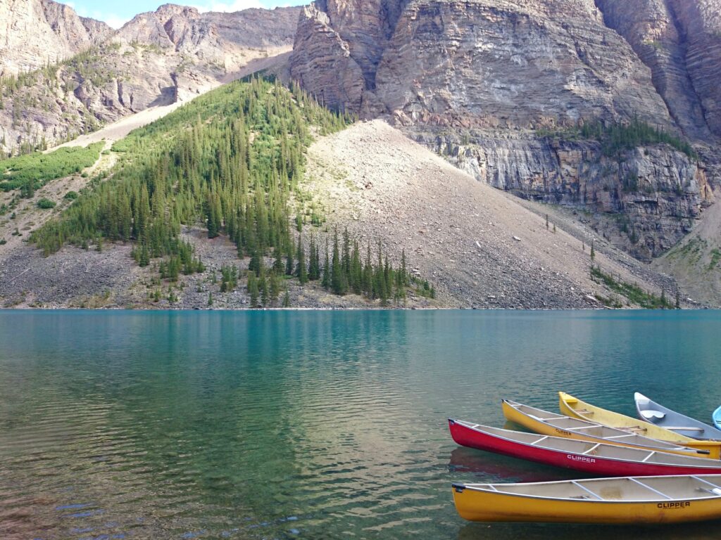 Canoes on a lake