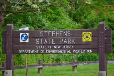 The sign for Stephens State Park in New Jersey.