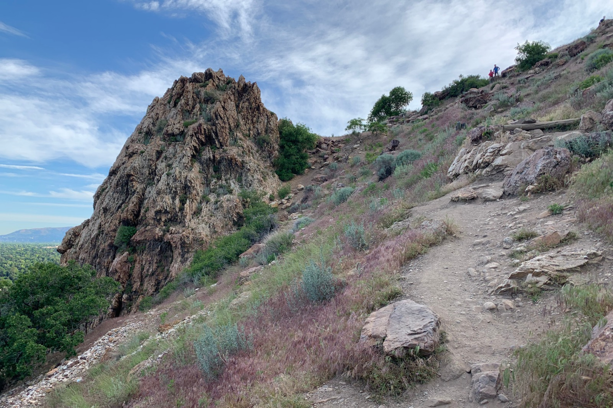 Initial ascent from Mount Olympus trailhead with a nearby rock outcrop